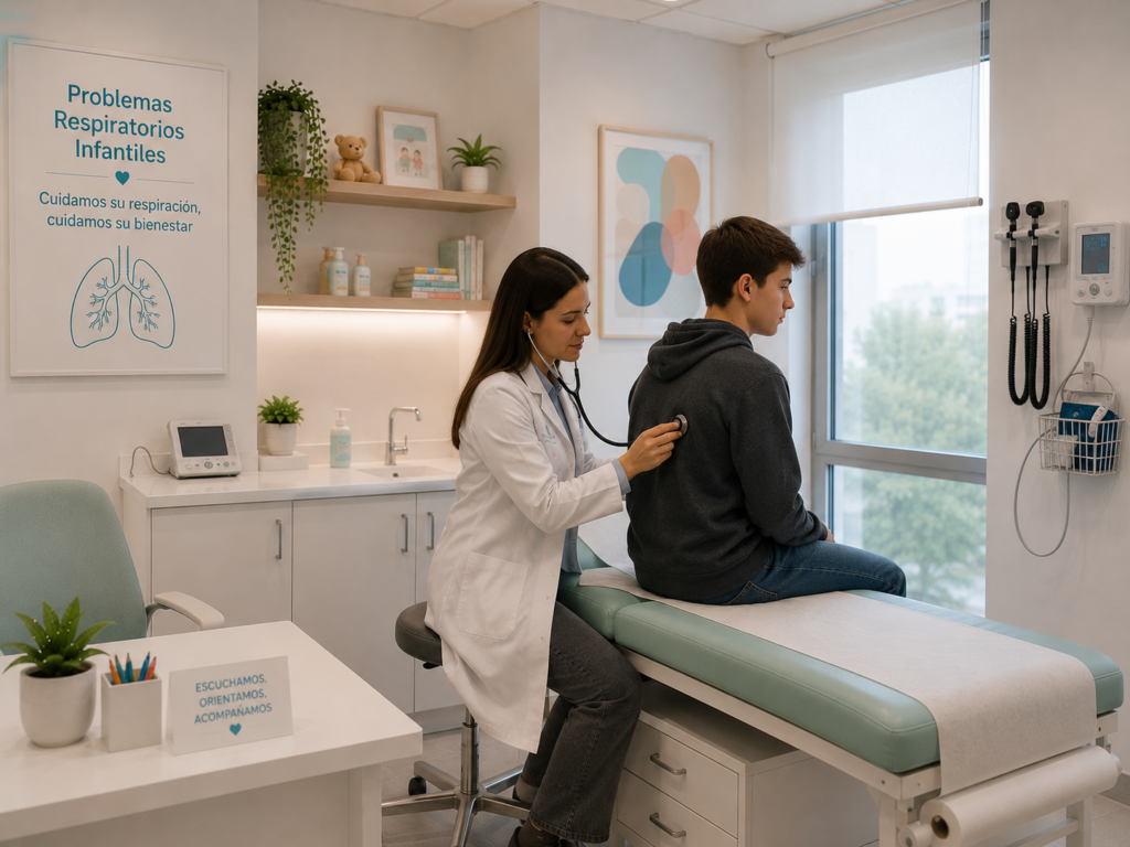 auscultación de pulmones en consulta pediátrica